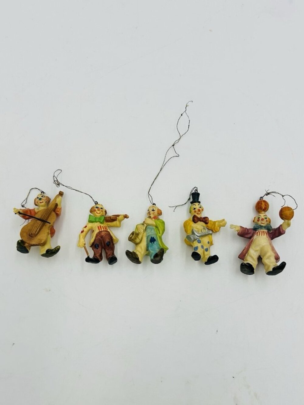 Vintage Circus Clown Musician Ornaments Lot of 5 Italy